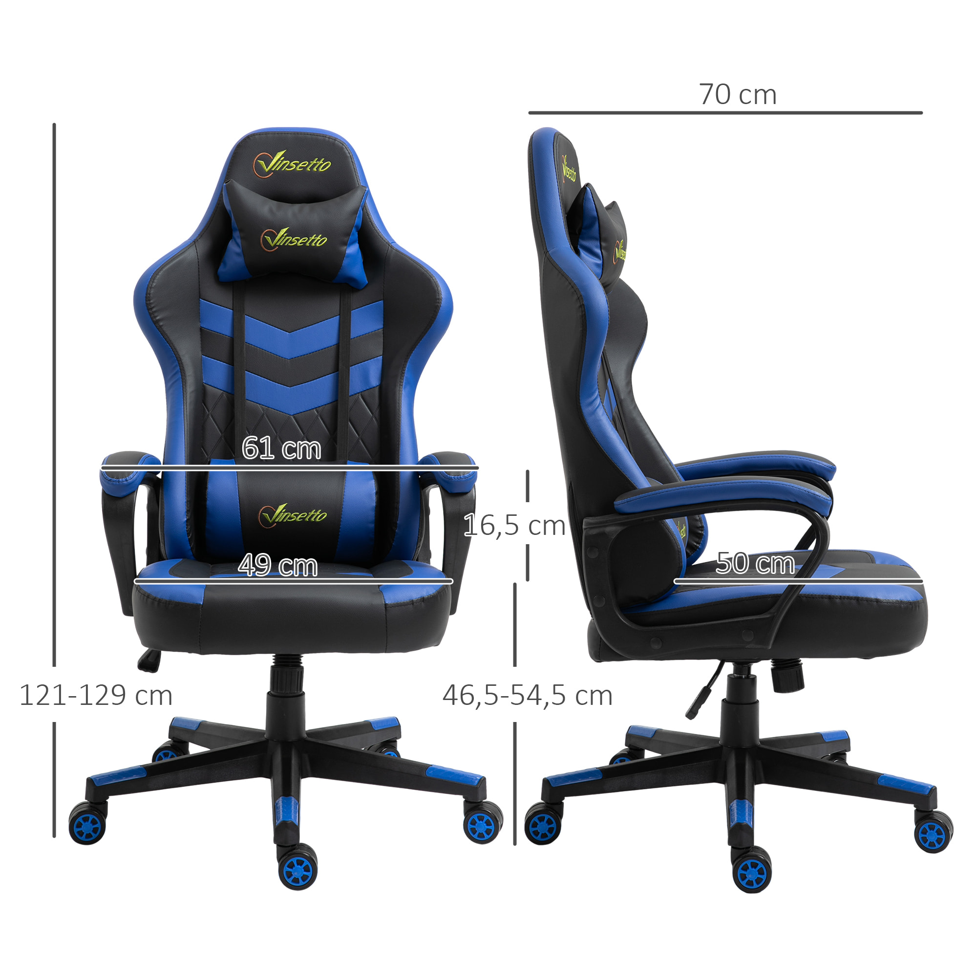 Silla Gaming de Oficina Ergonómica Altura Ajustable Azul