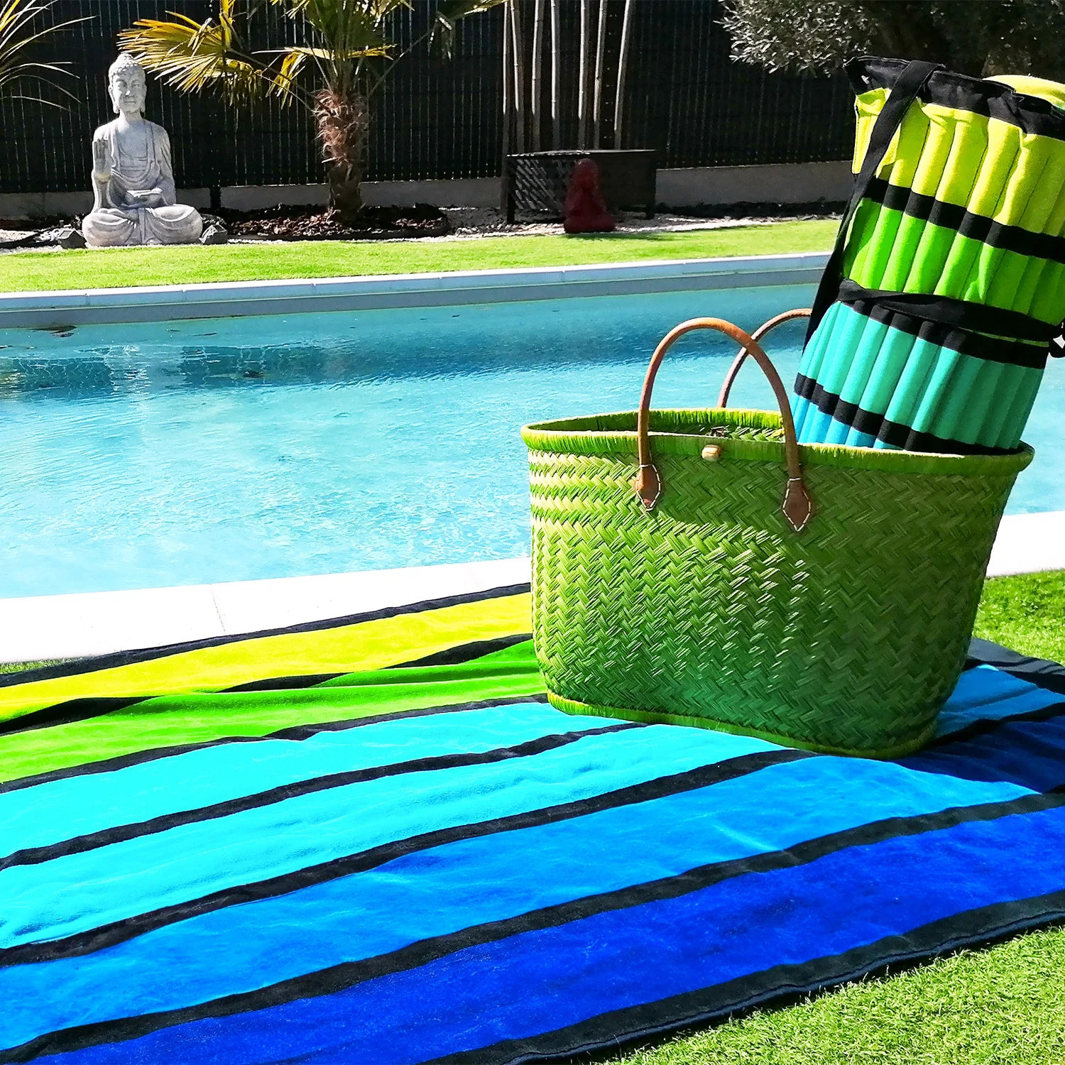 Serviette de plage éponge velours Jacquard Vert 100x175 470g/m² - Happy Men