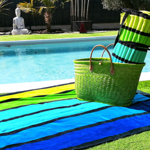 Serviette de plage éponge velours Jacquard Vert 100x175 470g/m² - Happy Men