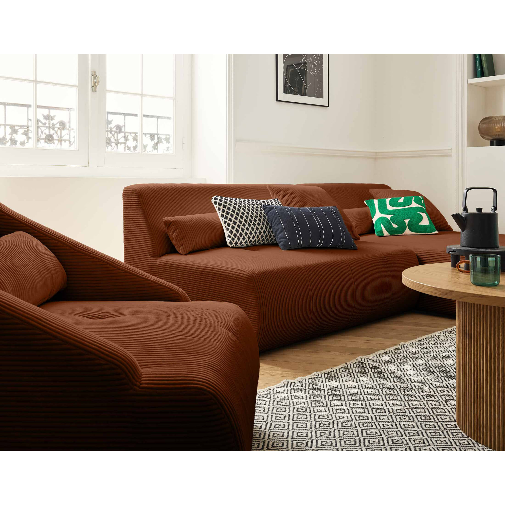 Onyx - canapé modulable d'angle réversible 4 places - en velours côtelé - Terracotta
