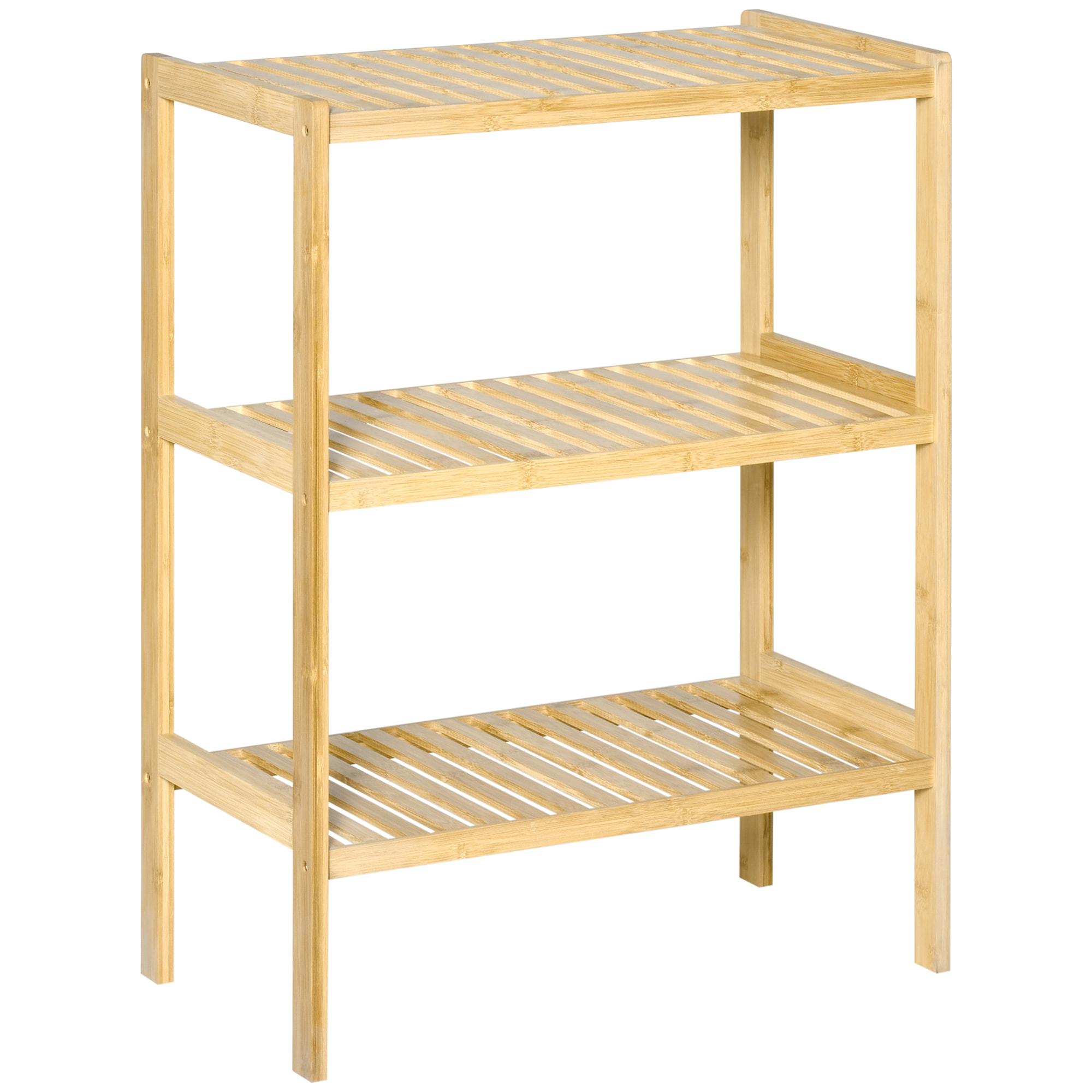 Etagère de rangement 3 niveaux sur pied - étagères à lattes - dim. 62L x 33l x 80H cm - bois de bambou