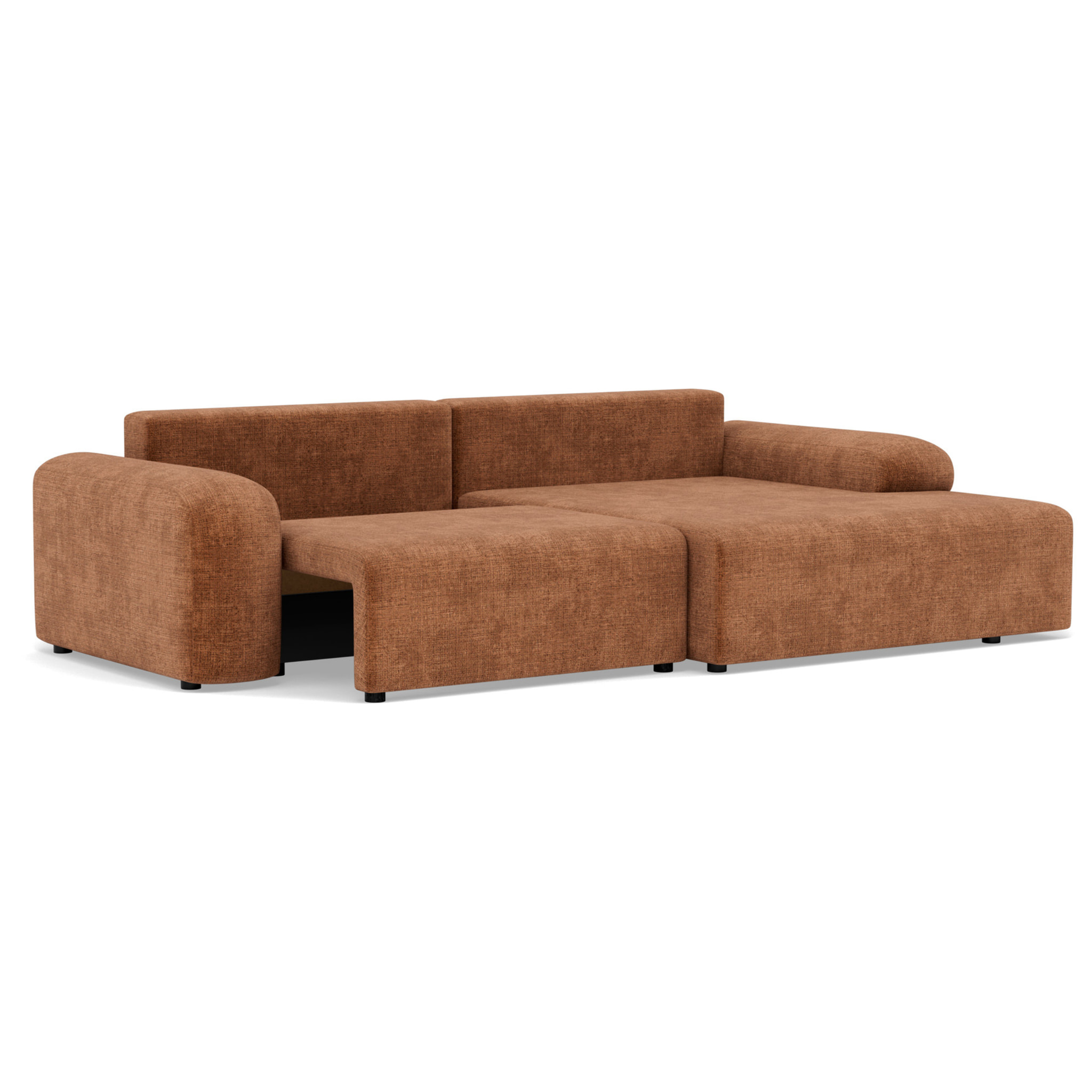 Rebecca - canapé d'angle droit 4 places convertible avec coffre en velours texturé - Rouille