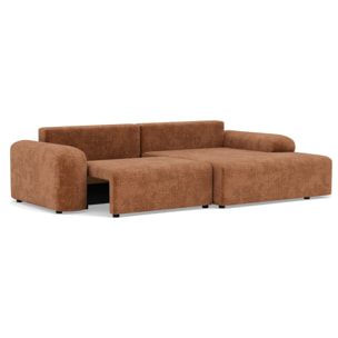 Rebecca - canapé d'angle droit 4 places convertible avec coffre en velours texturé - Rouille