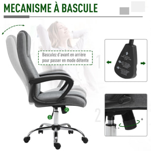 HOMCOM Fauteuil de bureau à roulettes chaise manager ergonomique pivotante hauteur réglable lin gris foncé