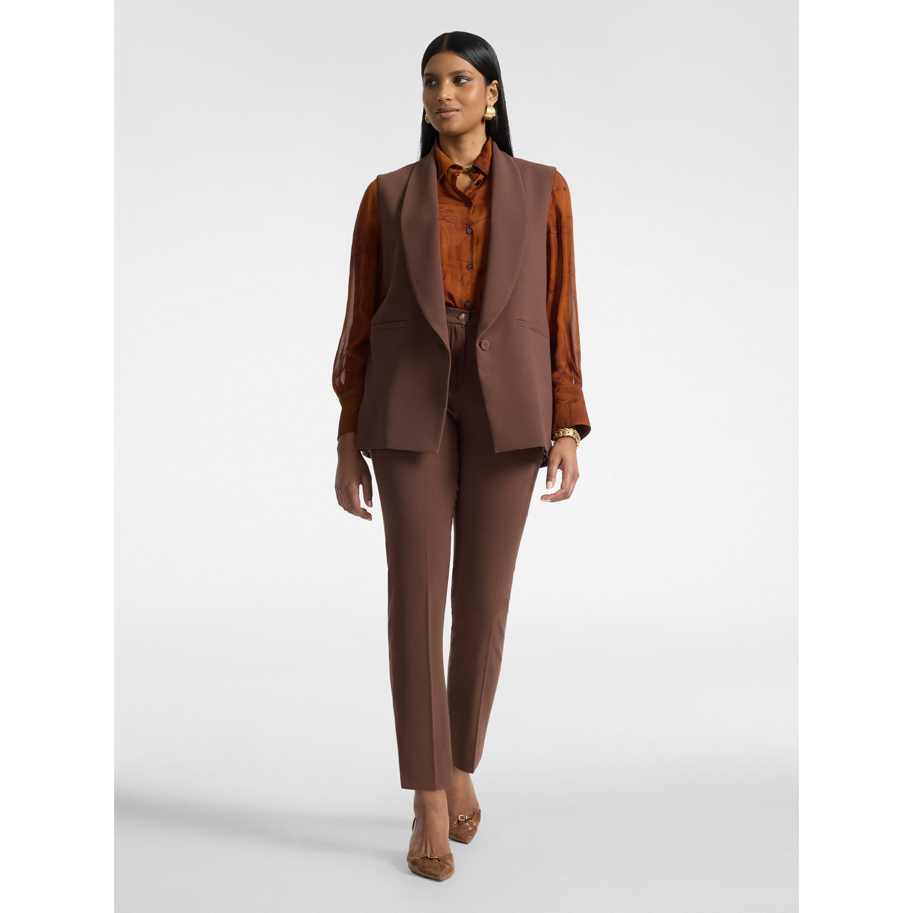 Elena Mirò - Pantaloni slim in crêpe misto cotone - Marrone