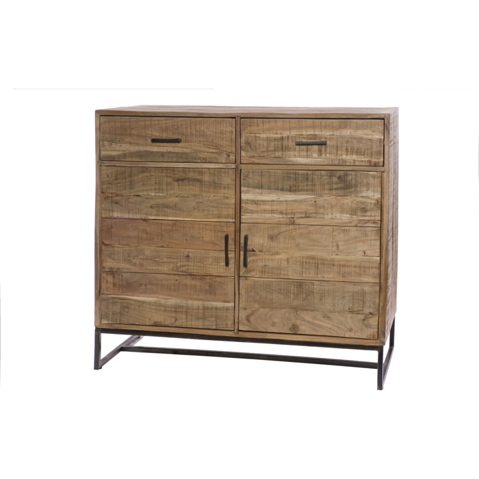 CREDENZA ALTA 2 CASSETTI E SPORTELLI IN LEGNO E METALLO - misura: 105X40X118 cm