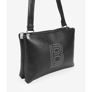 Bolso bandolera negro con tachas y doble cremallera