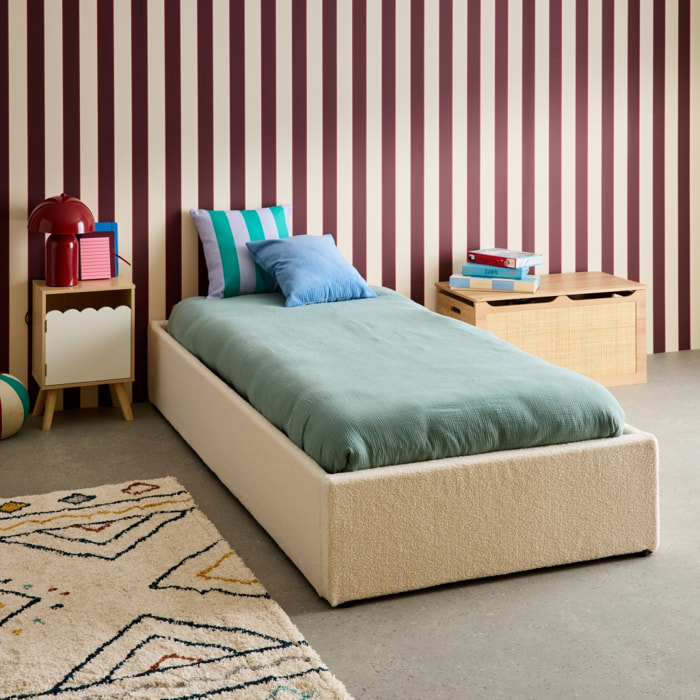 Lit coffre avec sommier à lattes blanc finition bouclette DEVON