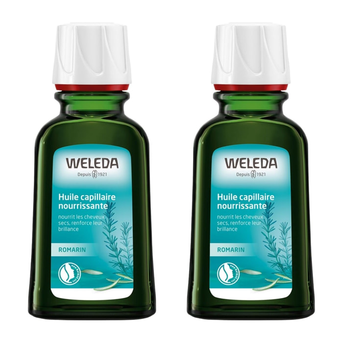 WELEDA - Duo Huile capillaire nourrissante  - Nourrit les cheveux abîmés -  Vegan* - Certifié Natrue** - Flacon 50 ml x 2