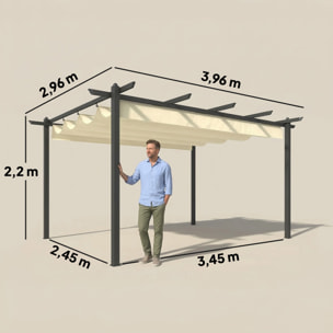 Pérgola de Jardín 4x3 m con Techo Retráctil, Cenador de Jardín con Estructura de Aluminio, UPF30+, Orificios de Drenaje, Pabellón para Exterior, Patio, Terraza, Crema