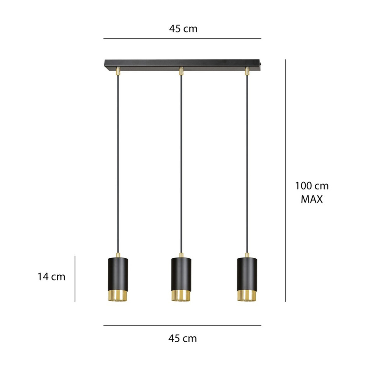 Lampada a sospensione Fumiko in acciaio nero opaco e oro