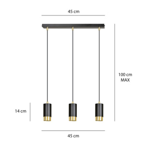Lampada a sospensione Fumiko in acciaio nero opaco e oro