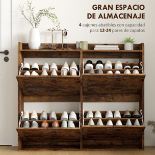 Mueble Zapatero de 4 Puertas Zapatero Estrecho con Estantes Ajustables Estilo Industrial para 24 Pares de Zapatos Mueble Auxiliar para Recibidor Entrada 120x24x103 cm Marrón Rústico