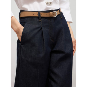Oltre - Jeans palazzo in denim con pieghe frontali - Blu