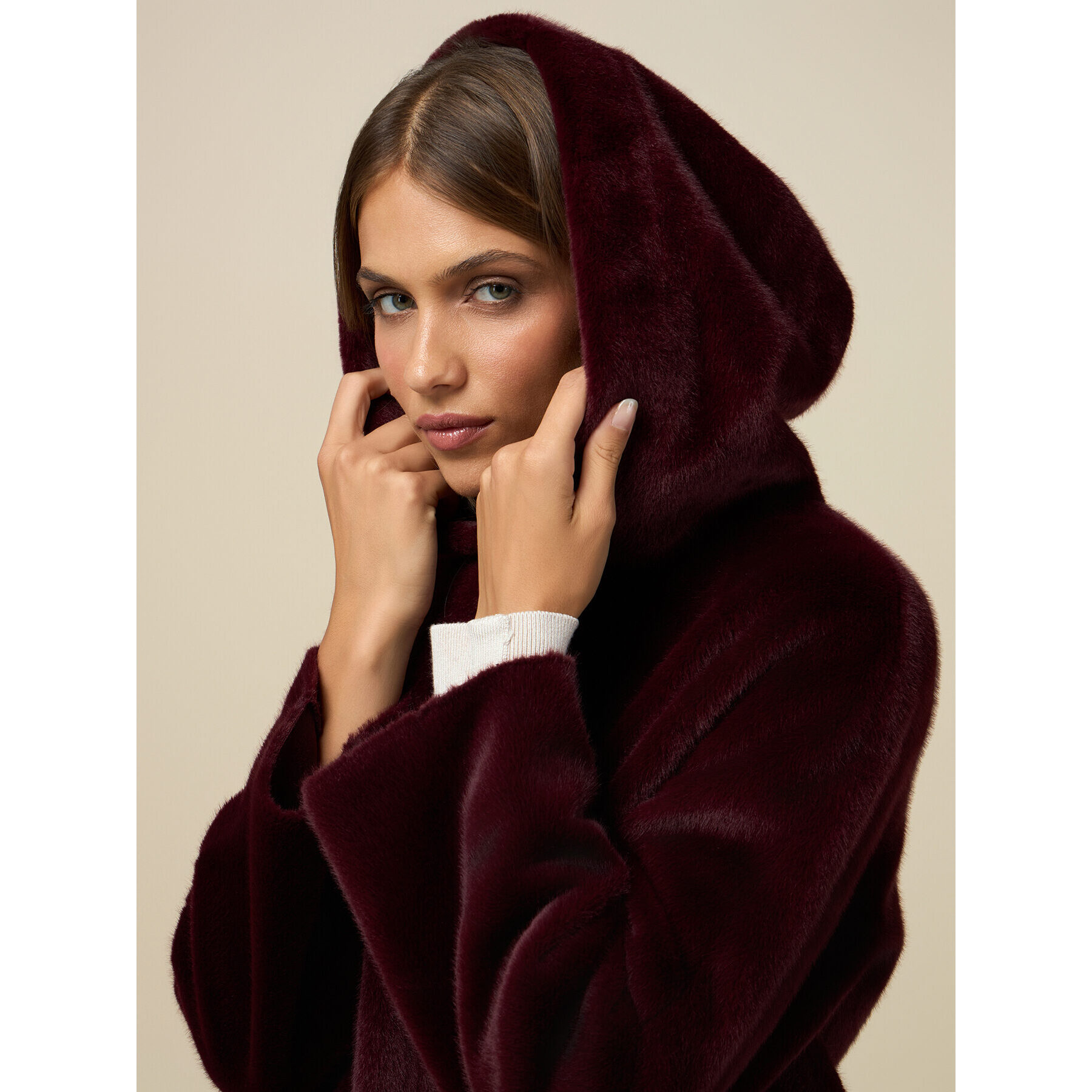 Oltre - Teddy jacket with hood - Burgundy