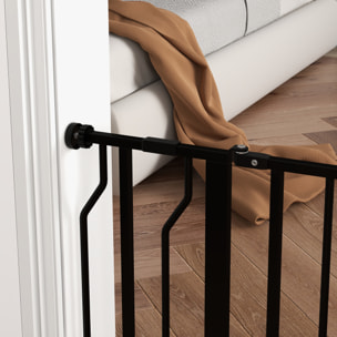 Barrera de Seguridad para Perros Extensible 75-95 cm para Puertas y Escaleras Puerta de Seguridad para Mascotas con Extensiones Montaje a Presión y Doble Bloqueo Negro