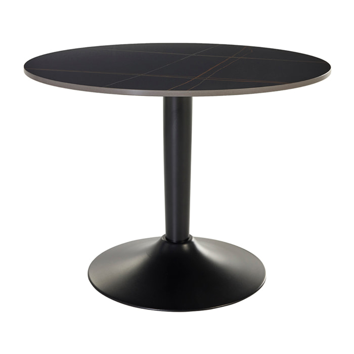 Table basse design ronde en céramique noire et métal D60 cm MALOU
