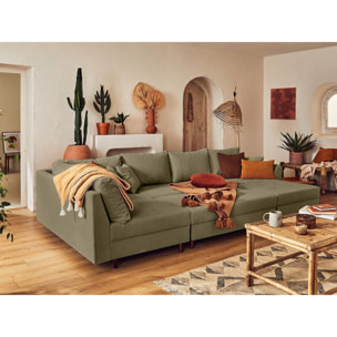 Rune - canapé panoramique d'angle gauche - 7 places - avec pouf d'appoint - en velours côtelé - Vert