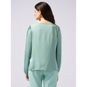 Oltre - Blusa maniche lunghe in raso di viscosa - Verde acqua