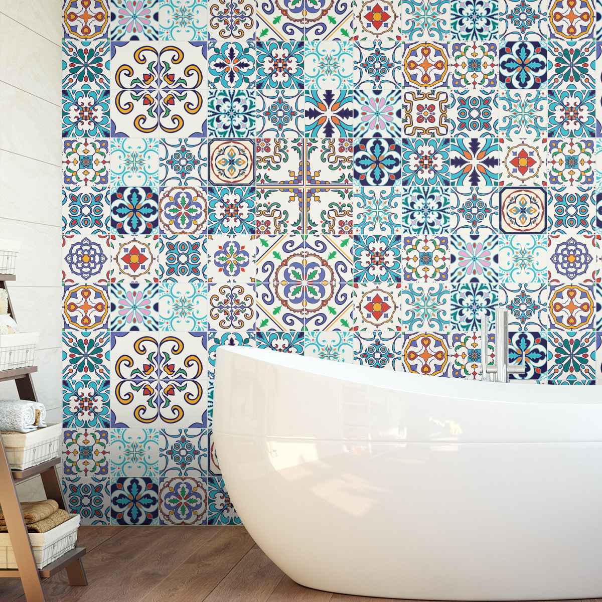 Stickers muraux - Sticker Mural Carrelage adhésif Cuisine Salle de Bain - 60 STICKERS CARRELAGES AZULEJOS ANTIBES