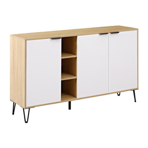 Credenza moderna 3 ante in legno rovere e bianco 142x35