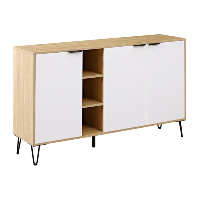 Credenza moderna 3 ante in legno rovere e bianco 142x35