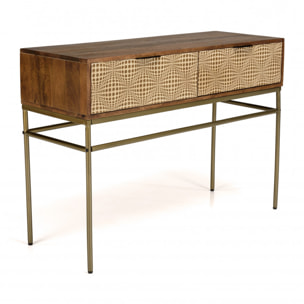 ALIX - Console en bois de manguier 2 tiroirs motifs ethniques