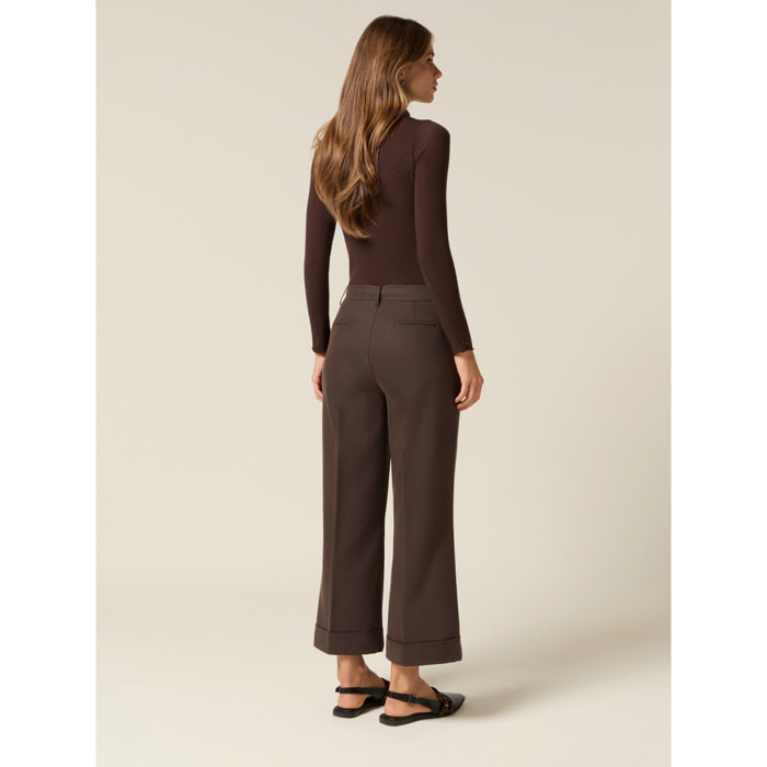 Oltre - Pantalones cropped con vuelta - Marrón