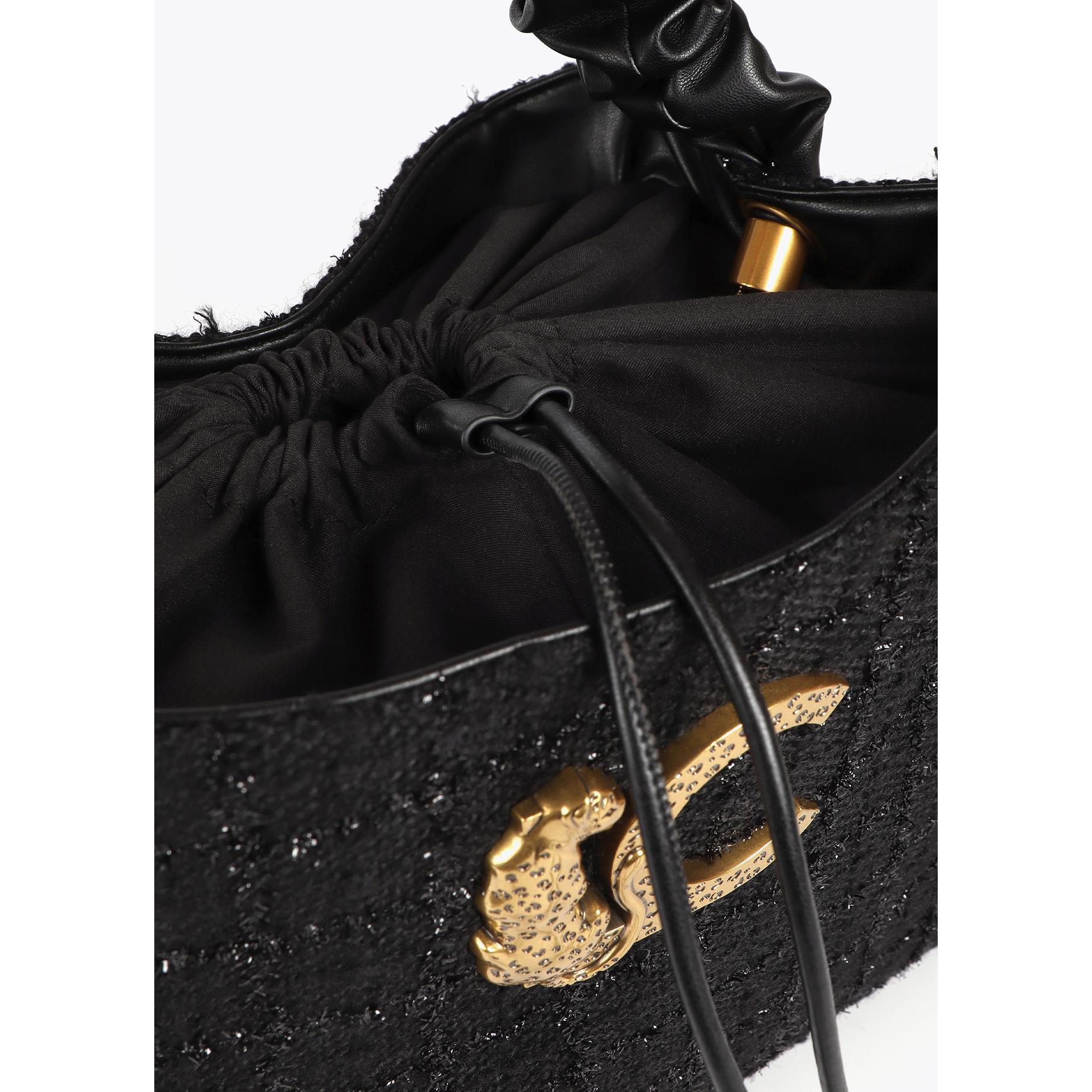 Borsa in Tweed con Manico Arricciato e Logo LC Leopardo