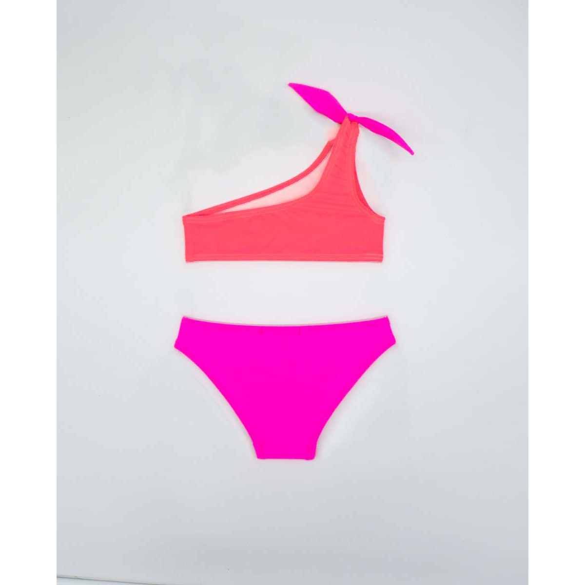BIKINI ASIMETRICO FUCSIA Y CORAL