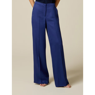 Oltre - Pantaloni palazzo in raso di lyocell - Blu