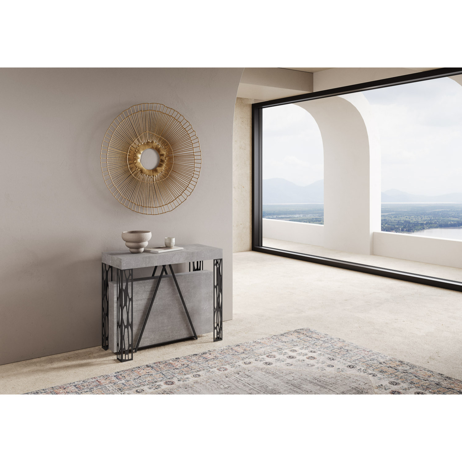 Consolle allungabile 90x40/196 cm Kerpa Small cemento telaio antracite