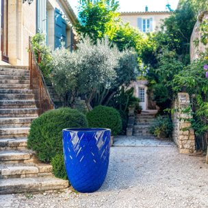 ZEUS 42x54cm, pot grande taille d'extérieur fait main en terre cuite émaillée, résistant au gel, bleu majorelle