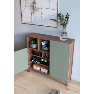 Zapatero Oslo melamina nogal puertas verde 87x90x27 cm