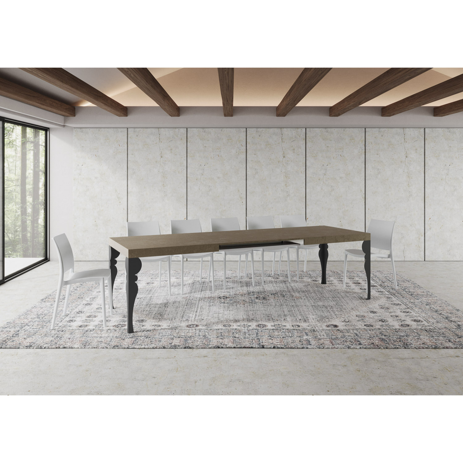 Mesa extensible 90x200/304cm Paxon gris paloma patas antracita