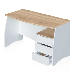Mesa de escritorio Elan 3 cajones Blanco Artik (Blanco Mate) - Roble Canadian