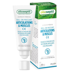 OLIOSEPTIL - Roll-on Articulations & Muscles - Aux huiles essentielles & extrait d'harpagophytum - Aide à soulager rapidement les douleurs articulaires et musculaires - Dispositif Médical - 50ml