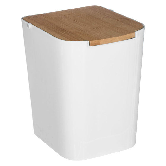 Papelera de baño con tapa de bambú Baltik 5L blanca