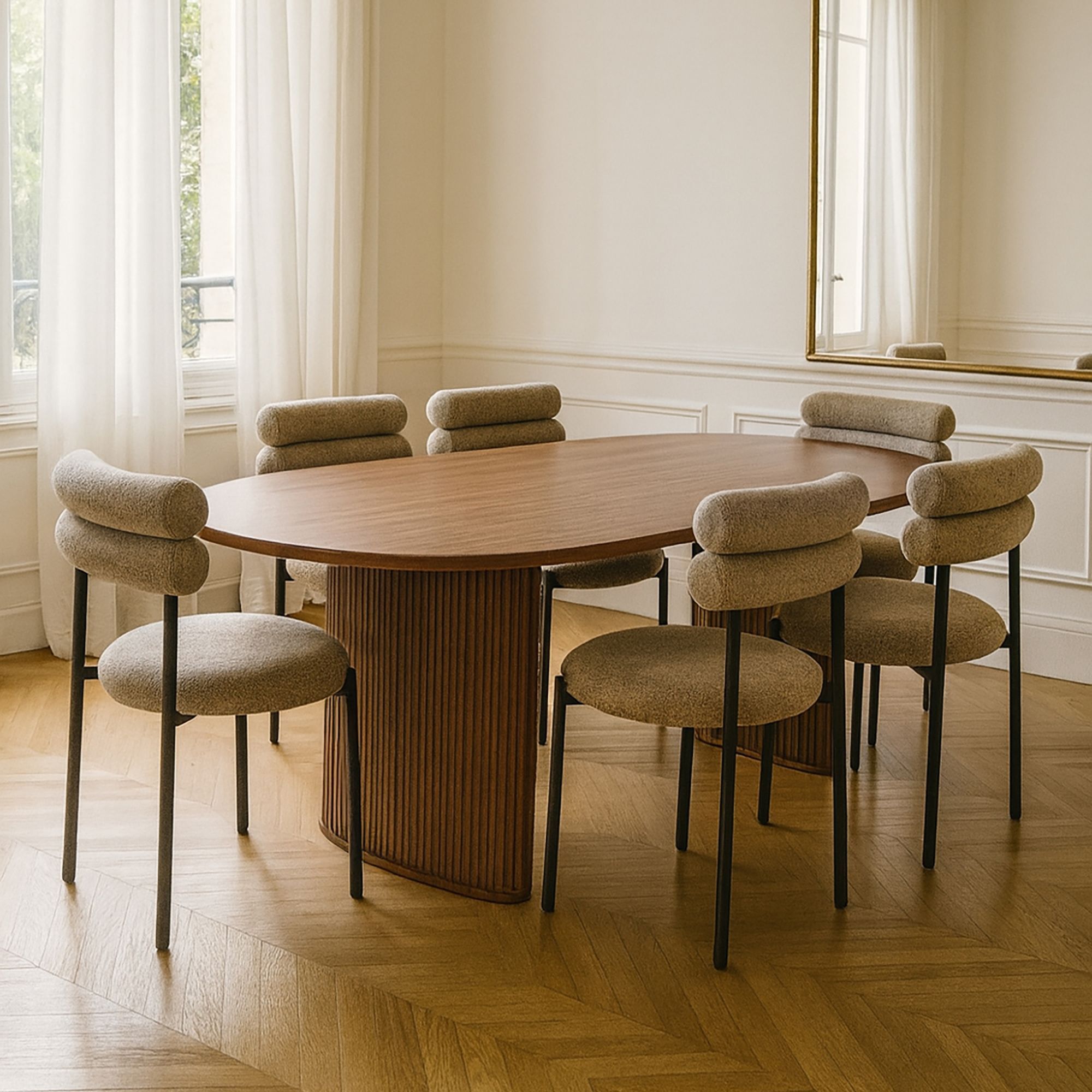 Ensemble table ovale et 6 chaises marron