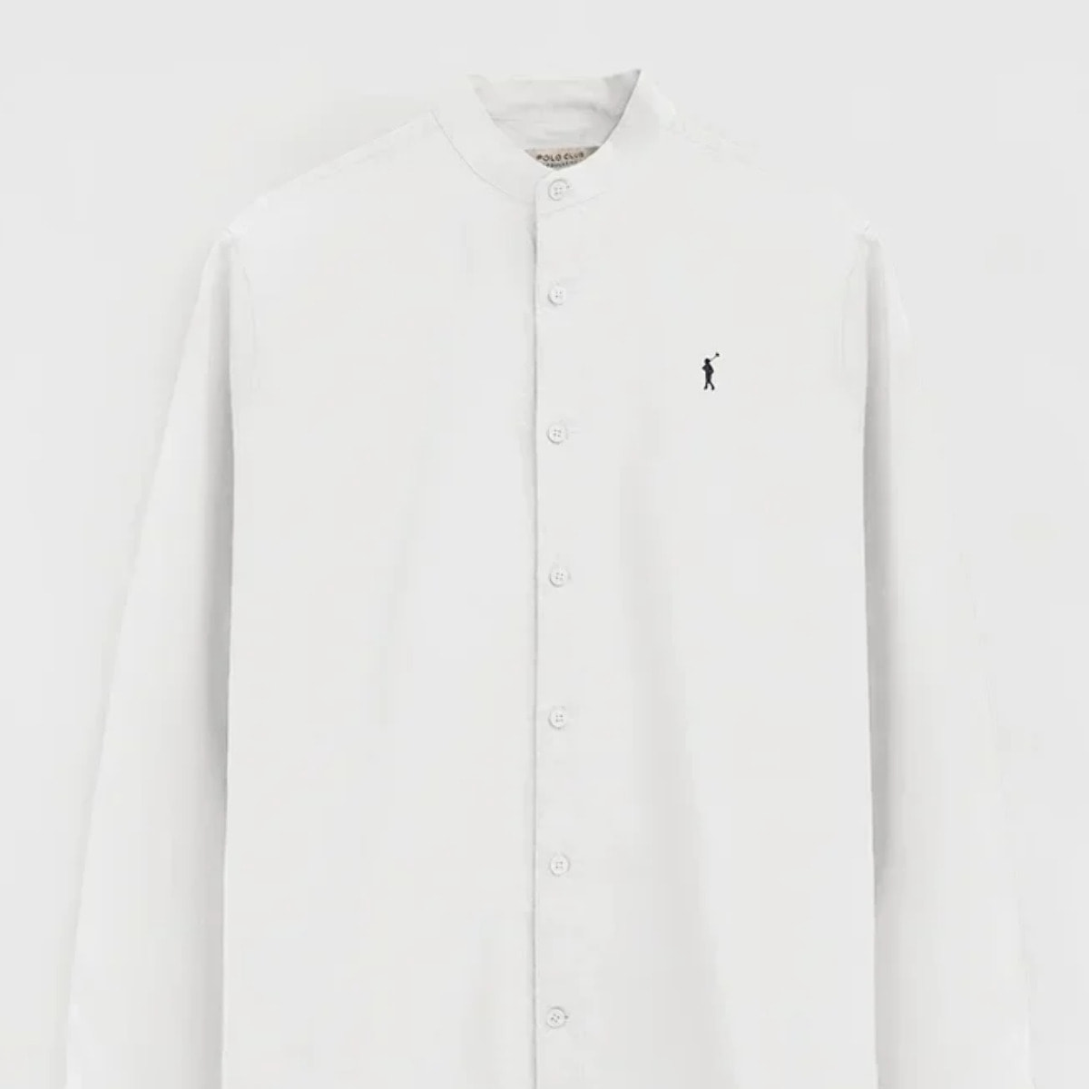 Camisa cotolino blanca con cuello mao, corte regular y bordado Rigby Go