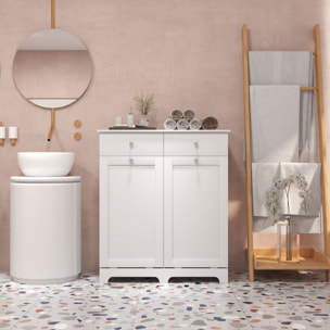 Armoire de salle de bain, meuble de rangement, avec paniers à linge pliables 2 tiroirs, en bois, 78L x 40l x 90,5H cm, blanc