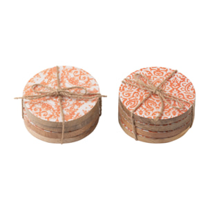 J-Line Dessous de verre - bois - orange/blanc - set de 8