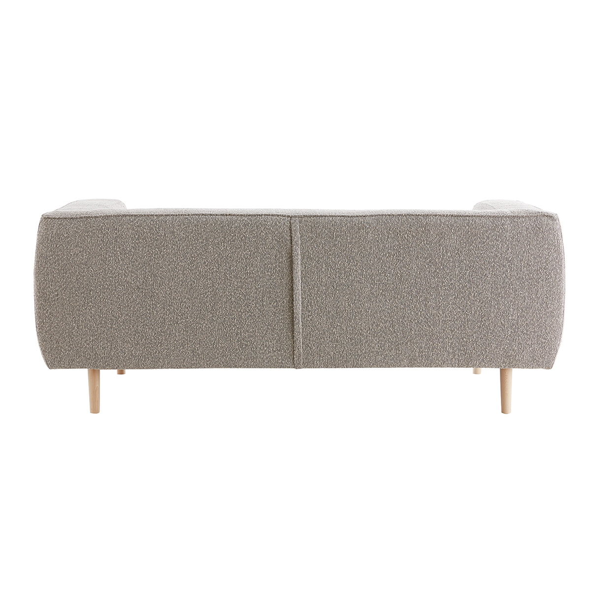 Canapé scandinave 2-3 places en tissu effet laine bouclée taupe et bois clair MORRIS