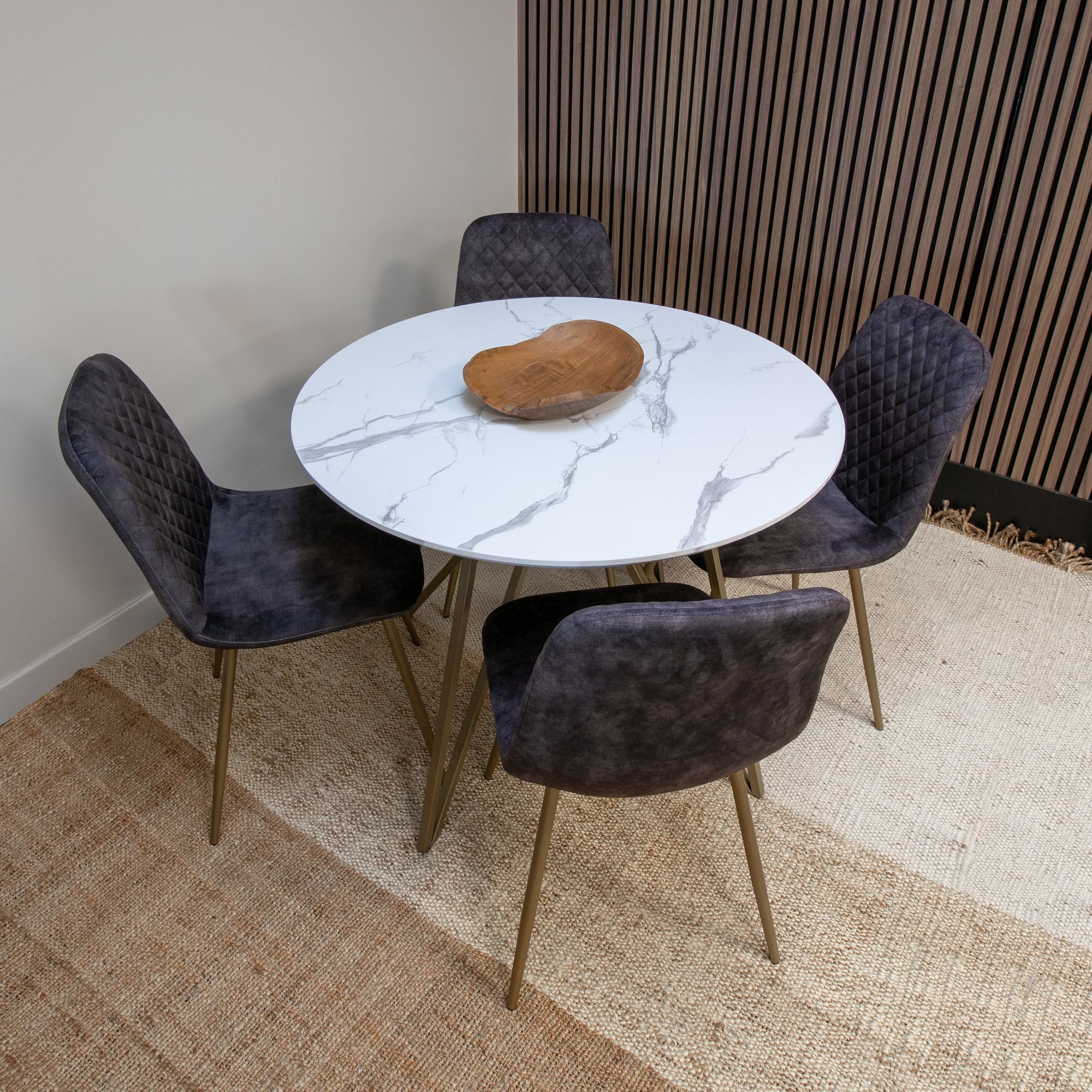 Table effet marbre et pieds en métal doré 100cm HOXTON