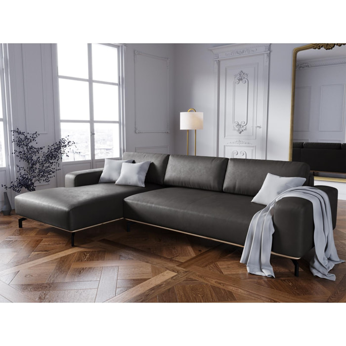 Canapé d'angle gauche ''Marc'' 5 places en cuir véritable graphite