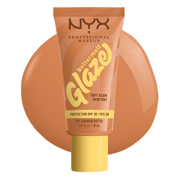 NYX Professional Makeup Buttermelt Glaze Tint, Fond de teint SPF30 jusqu'à 12h de tenue, Cashew Butta