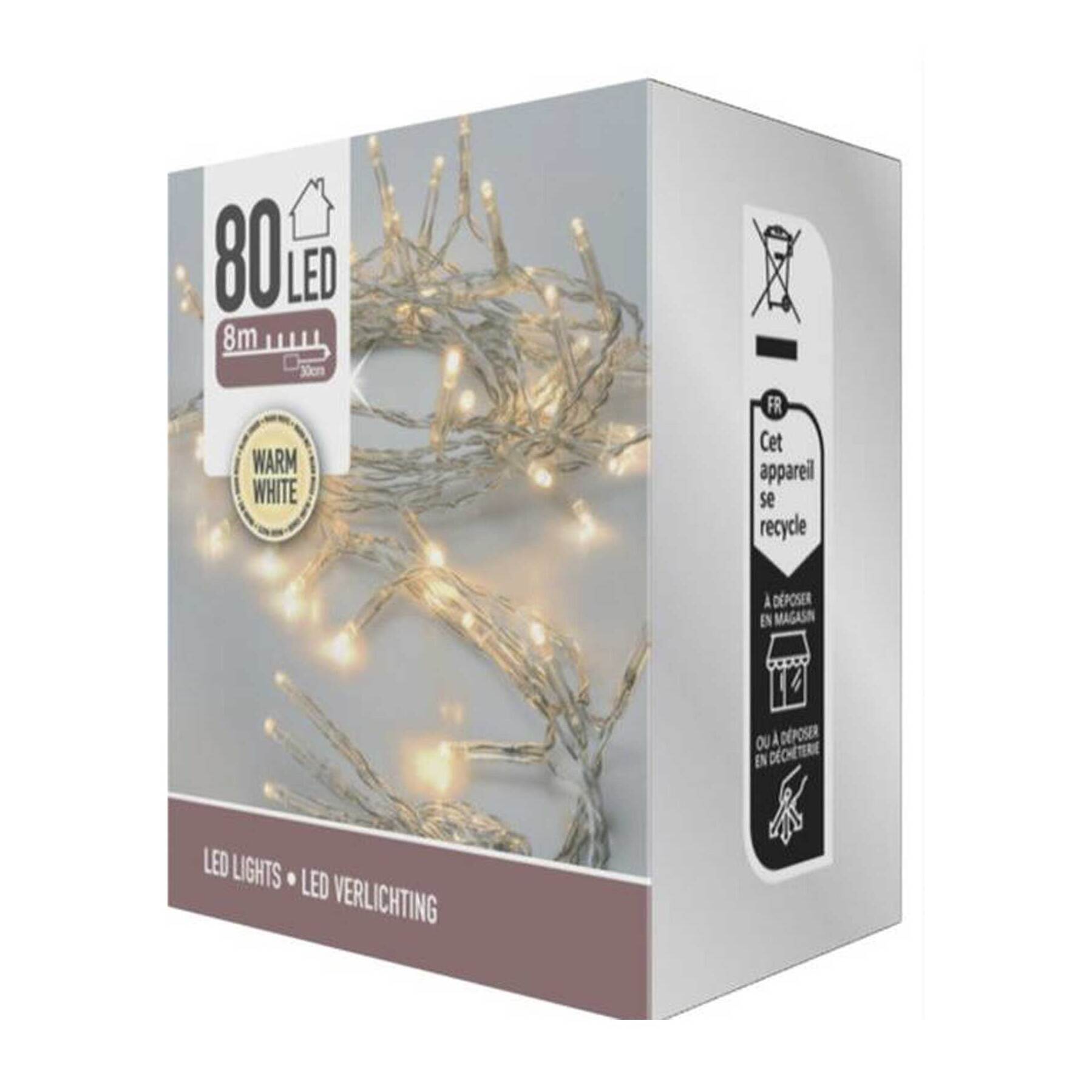 guirnalda con 80 luces led blanco cálido con cable transparente