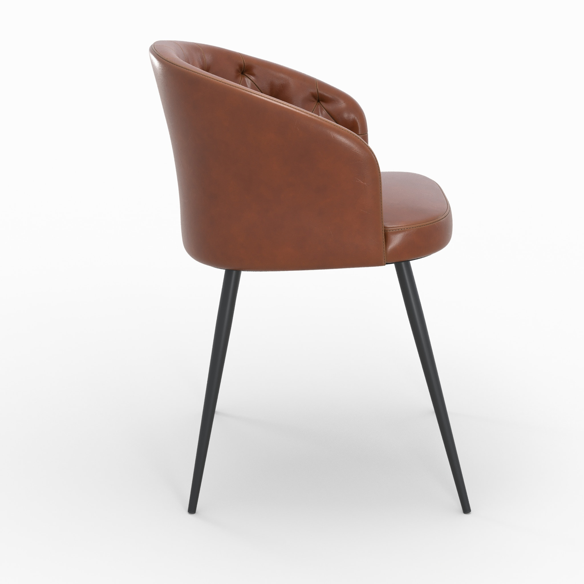 Chaise en cuir de buffle marron et pieds en métal noir - Anatole