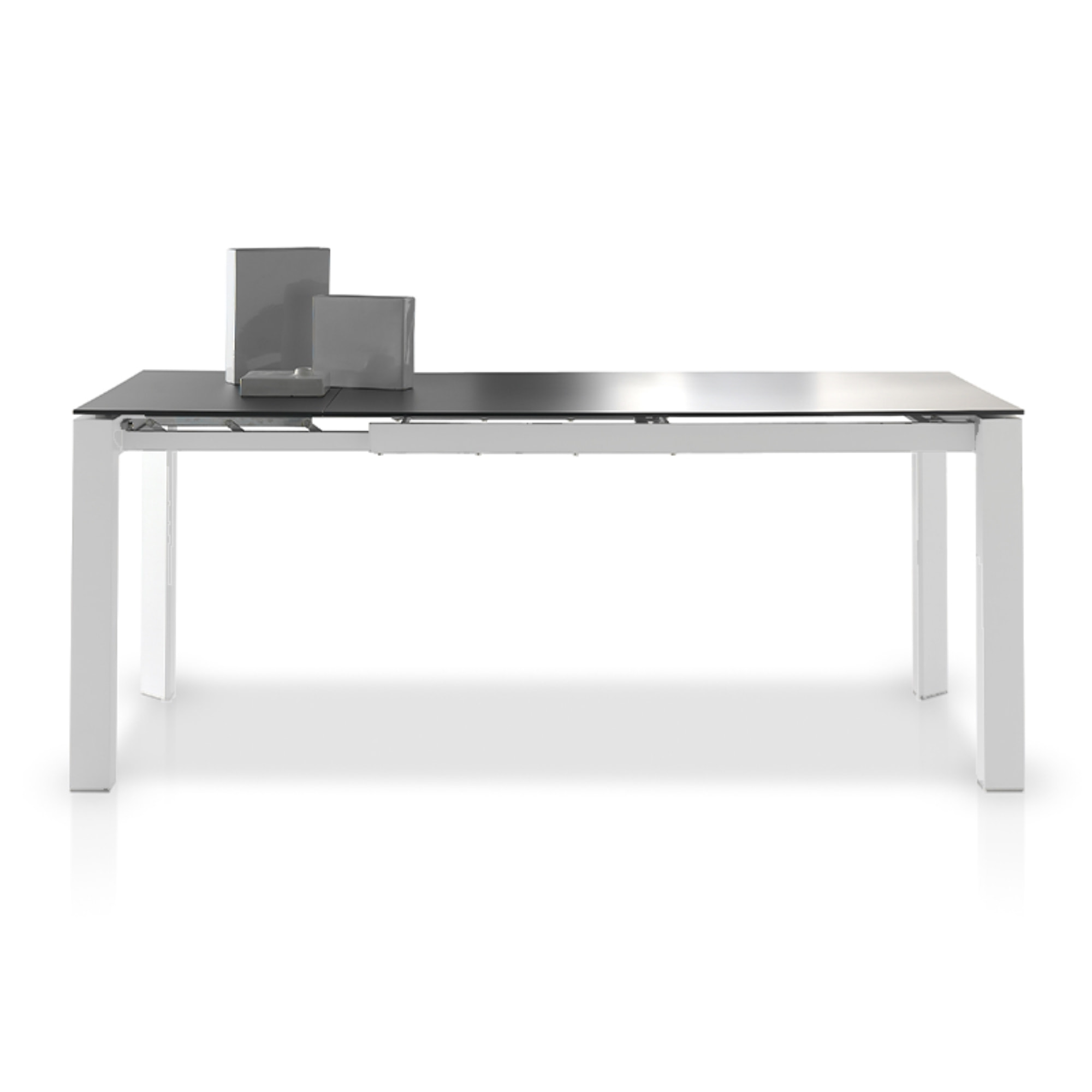 Mesa extensible – Cristal negro y patas blancas
