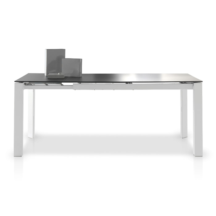 Mesa extensible – Cristal negro y patas blancas